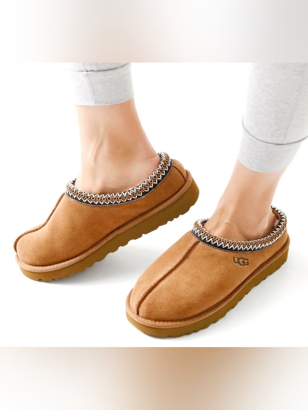UGG Tasman II Chestnut Suede Mule Slippers with Braided Trim Women's US 9